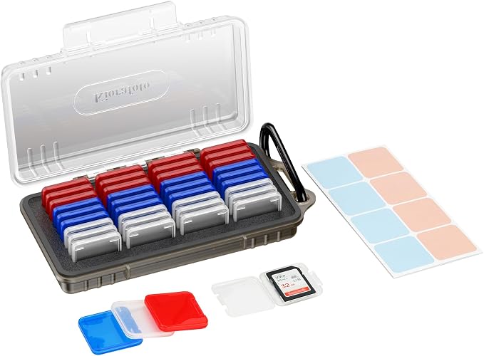 Dual Protect Waterproof SD Card Case w 36 Individual Plastic SD Card Cases | 36 Slots,Transparent,Anti-Shock,for 36x SD SDXC SDHC Cards,Camera SD Card Holder Organizer,with Carabiner & Labels - Image 9