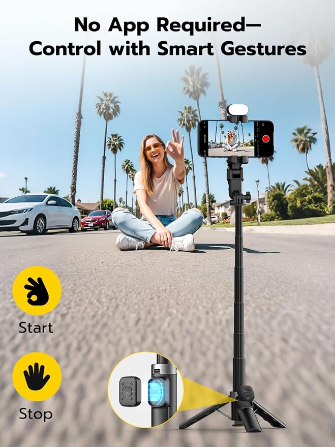 AOCHUAN AI Tracking Gimbal Stabilizer for iPhone w/Wirless Remote-M3Promini | 360° Rotation for iPhone/Andriod Sefie Stick, One-Touch Open Tripod, RGB Fill Light, 4 in 1 Phone Gimbal for Vlogging, Travl - Image 2