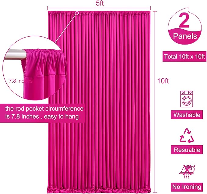 10x10 Fuchsia Backdrop Curtain for Parties Birthday Party Wrinkle Free Hot Pink Photo Curtains Backdrop Drapes Fabric Decoration for Wedding 5ft x 10ft,2 Panels - Image 5