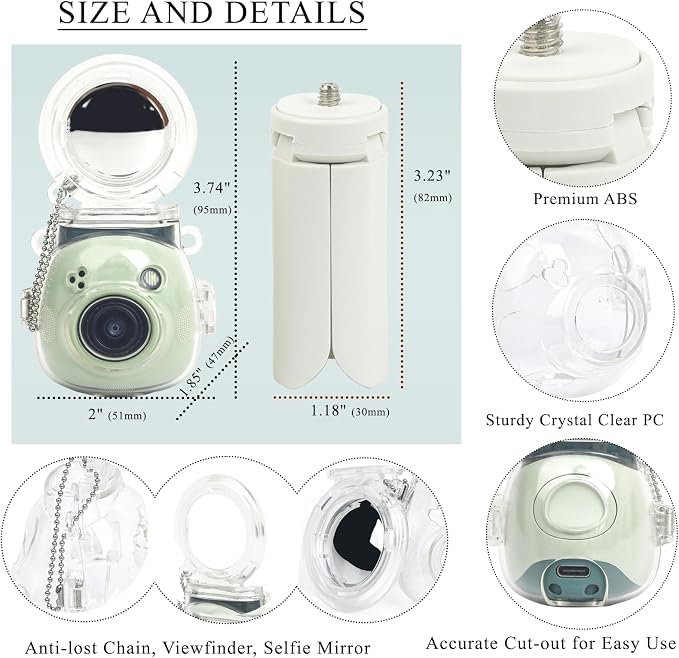 Protective Clear Case and Mini Tripod Kit Fits Fujifilm Instax PAL | for Instax Pal Hard Cover Camera Case with Selfie Mirror and White Stand Accessories Bundle - Image 4