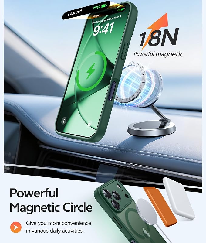 FNTCASE for iPhone 17 Pro Case, Fit for Magsafe, Screen Protector, Green | Full Camera Protection, Translucent Matte, 14FT Military Grade Drop Proof, Shockproof Protective Phone Cover - Image 3