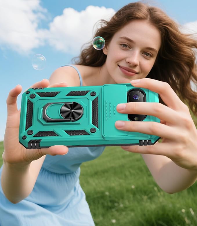 Taisairu for Google Pixel 9A Case with Screen Protector & Slide Camera Lens Cover,Built-in 360°Rotate Magnetic Ring Stand Shockproof Protective Phone Case for Google Pixel 9A Case(Mint Green) - Image 8