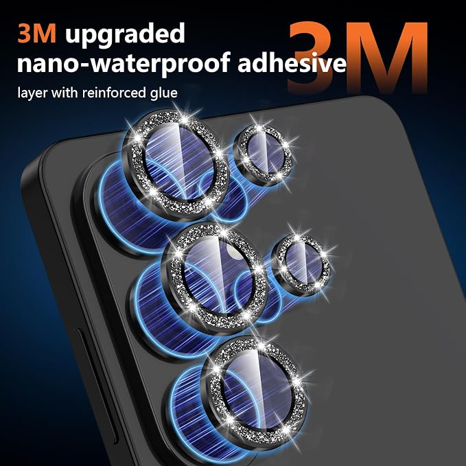 for Samsung Galaxy S26 Ultra Camera Lens Protector, Individual Metal Ring Tempered Glass Lens Cover, [Strong Adsorption] Scratch Resistant Ultra-Thin HD Clear Lens Cover, 1 Set-Black Sparkly - Image 4