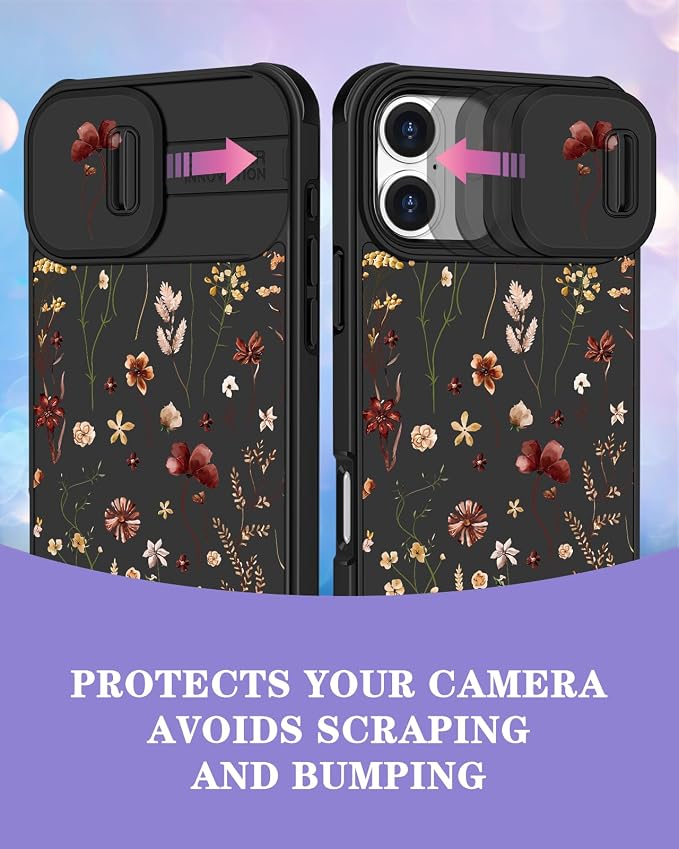 for iPhone 17 Case - Women Cute Phone Cover Girly Pretty Fancy Unique Aesthetic Design Slide Camera Cover Protective Case for Apple for iPhone 17, Flowers Floral - Image 3