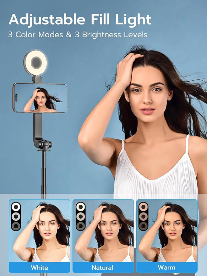 USKEYVISION 49'' Magnetic Selfie Stick Tripod with Light & Remote (SPT-02) | 360° Rotatable Magnetic Tripod with Ring Light for iPhone & Android, Content Creator Essentials for Tiktok Video Recording - Image 3