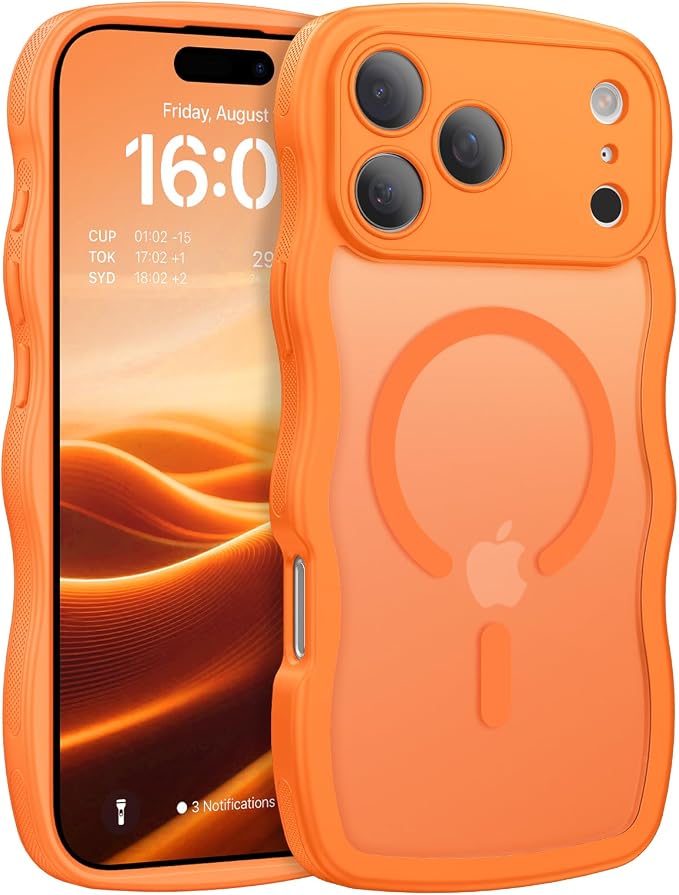 BENTOBEN Magnetic for iPhone 17 Pro Case, Cute Wavy Full Camera Protection [Compatible with MagSafe] Matte Anti-Slip Bumper Women Girls Boys Protective Cover for 17 Pro 6.3", Orange by BENTOBEN