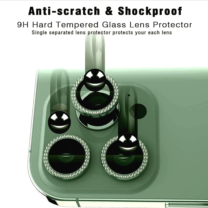 iPhone 13 Pro/13 Pro Max Camera Lens Protector Diamond, Alpine Green | Individual Metal, 9H Hardness, Scratch Resistant, Shockproof, Drop Protection, Case Friendly, Stylish Accessories - Image 5