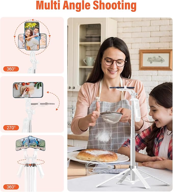 Selfie Stick Phone Tripod - 71 inch Tall Cell Phone Holder with Detachable Wireless Remote and 2 LED Lights for Recording, Video and Picture, Phone Stand for iPhone, Android, Camera & Gopro - Image 6