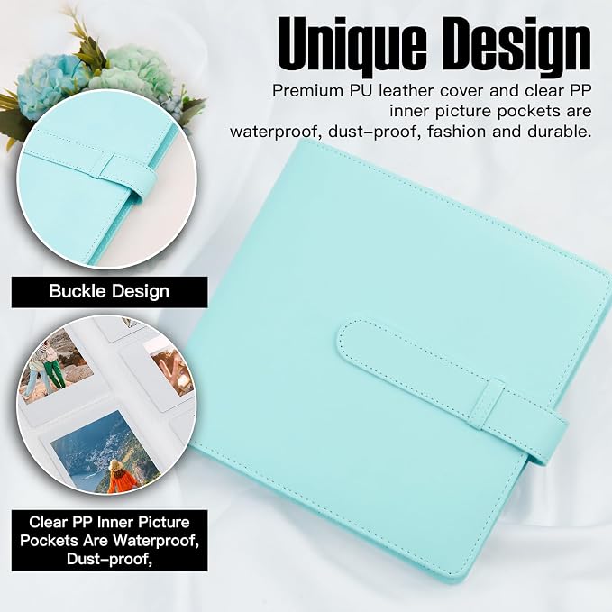Veicevol 360-Pocket Album for Instax Mini & Polaroid 2x3 inch Photos, Greem | Designed for Instax Mini and Polaroid 2x3 Photos, PU Leather Cover, Horizontal & Vertical Pockets, Wedding Birthday Travel - Image 3