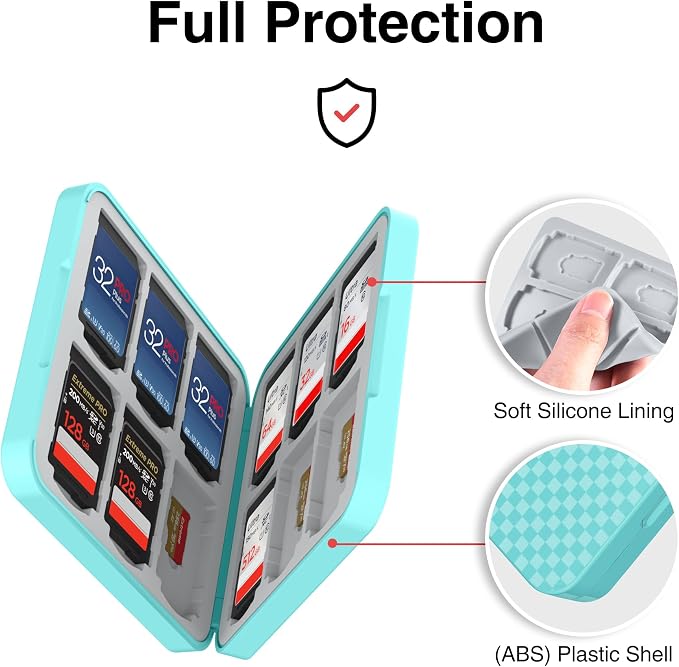 HEIYING Memory SD Card Holder with 24 Card Slots for Micro SD Cards | 12 SD + 12 Micro SD Slots, Magnetic Closure, Compact Portable Storage case with Soft Silicone Interior for Card Protection - Image 4