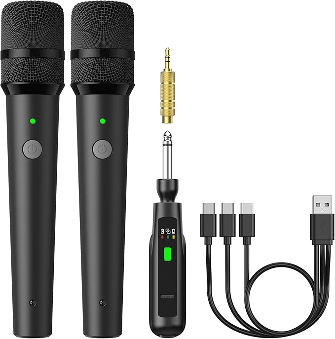 TONOR 2.4G Dual Wireless Microphones, Rechargeable Handheld Mic TW-220 | Cordless Microphones System with Receiver, Karaoke Mics for Singing, Home Party, Birthday, Church, Speech 50ft / 15 m Range by TONOR