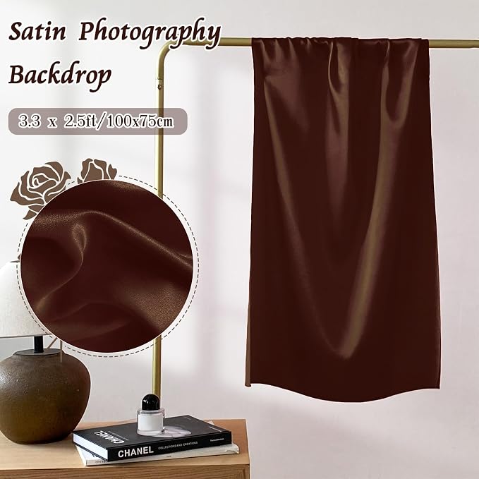 RUDONG M Satin Photography Backdrop, Brown, 3.3x2.5ft | Wrinkle-Free, Silky Fabric, For Jewelry/Cosmetics/Flat Lay/Studio, 100x75cm - Image 4