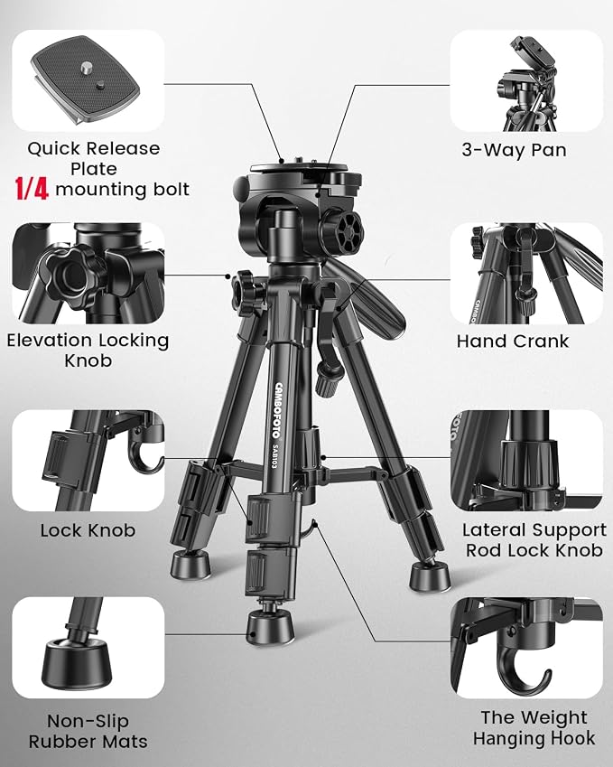 CAMBOFOTO 30"-Camera-Tripod, Porfessional Aluminum Heavy Duty Tripod Stand for Mirrorless Camera/DSLR/Cell Phone/Camcorder, with Holder and Travel Bag (Weight 1.5Lb, Max Load 15 Lb) | Heavy Duty Tripod for Mirrorless Camera/DSLR/Camcorder, with Holder ... - Image 4