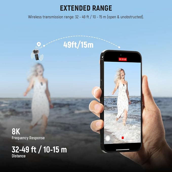 NEEWER KM23B Wireless Lavalier Microphone Bluetooth App Control, Compatible with iPhone Android Phone 8Hrs Battery Vocal Enhancement Noise Cancellation Volume Adjustment Low Cut for Streaming Vlogging - Image 9