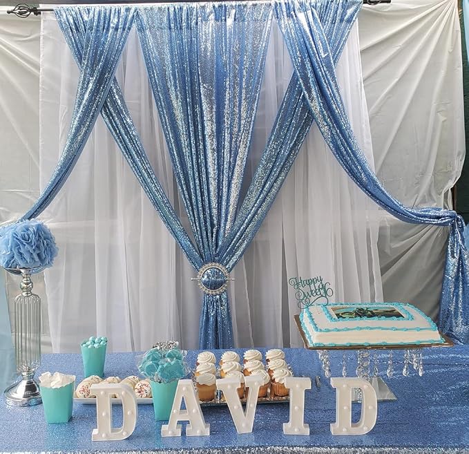 Poise3EHome Baby Blue Sequin Backdrop Curtain, 2 Panels 2Ft x 8Ft Glitter Photography Background for Party Baby Shower Wedding Birthday Christmas Thanksgiving Halloween Decoration - Image 5