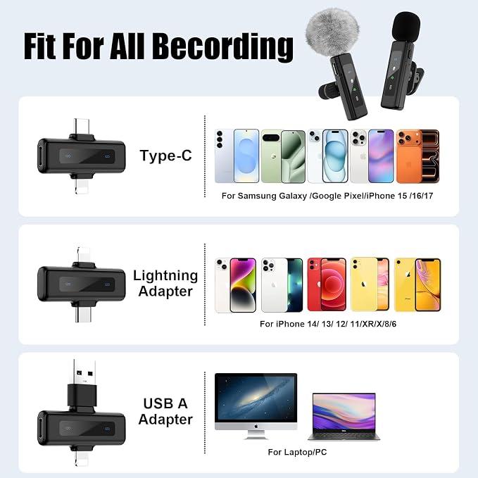 Wireless Mini Microphone for iPhone Android - 2 Pack Lavalier Mic | for Video Recording, Clip-on Lapel Mics Noise Reduction, Plug & Play Content Creator Mics for YouTube TikTok Podcast Vlogging - Image 7