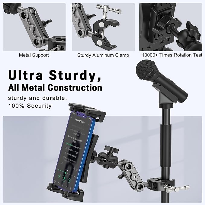 Tablet Mount for Spin Bike Treadmill,Microphone Stand | iPad Holder Stand Exercise Bike Handlebar Mount for Stationary Bicycle, Tablet Stand for 4.7-12.9" iPad Pro Galaxy Tabs - Image 5