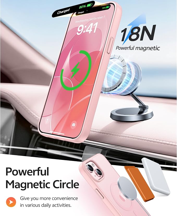FNTCASE for iPhone 15/14 Plus Case, Fit for Magsafe, Screen Protector | Translucent Matte Magnetic Back, 14FT Military Grade Drop Protection, Shockproof Protective Phone Cover, Light Pink - Image 3