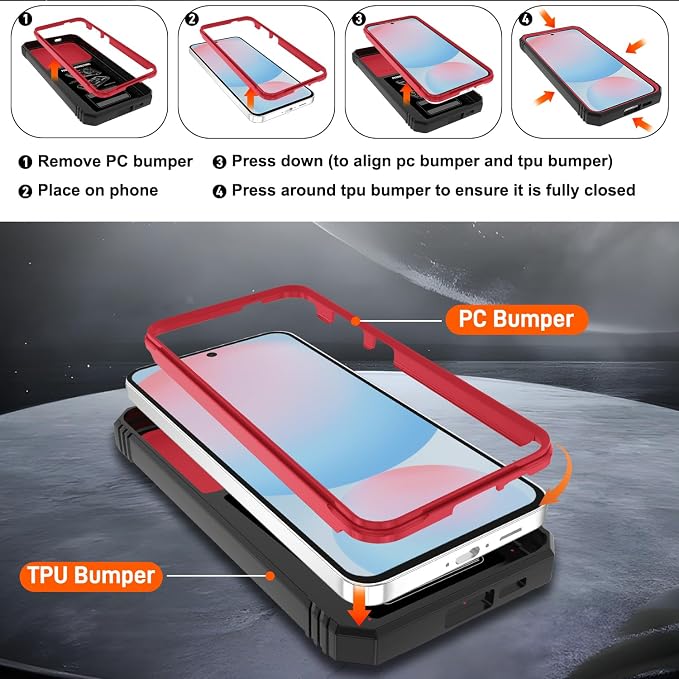 Gritup for Phone Case Samsung S24 FE: S24 FE Case with 2*Screen Protector | Magnetic Stand & Slide Camera Cover | Shock Proof Military-Grade Funda para S 24 FE Cover -Red+Black - Image 4