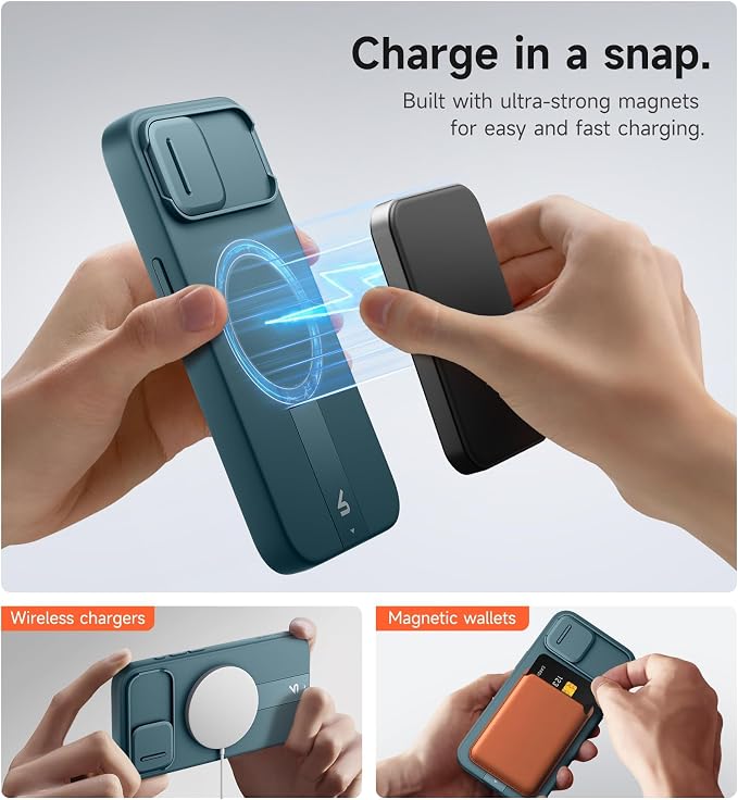 SURITCH for iPhone 17e/16e Case with Magnetic Camera Slide Cover and Adjustable Kickstand, Compatible with MagSafe, Shockproof Bumper Case Slim Protective Cover 6.1 Inch,Lake Green - Image 3