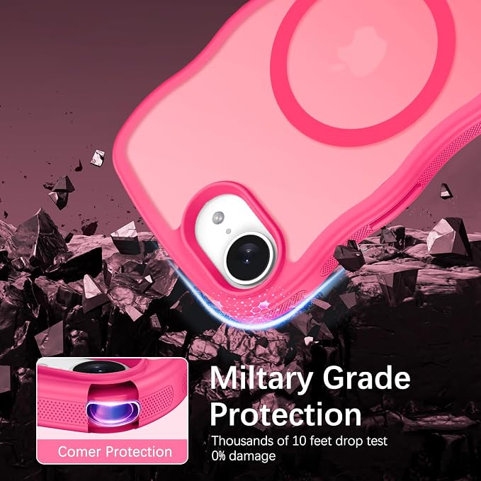 BENTOBEN Magnetic for iPhone 17e Case,Cute Wavy Frame [Compatible with MagSafe] Translucent Matte Anti-Slip Bumper Women Girls Boys Men Shockproof Drop Protective Phone Cover for iPhone 17e,Hot Pink - Image 6