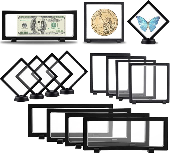 3D Floating Display Case Set of 15 Clear PE Film Jewelry Storage Boxes, 3D Floating Display Frame for Jewelry,Specimen,Medallions(Black) by Unknown