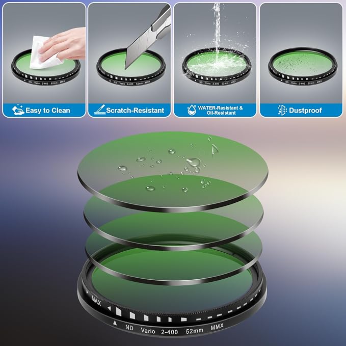 Phone 52MM Variable ND2-ND400 Filter, Multi-Coating Clip Adjustable Neutral Density Lens Kit, Compatible with iPhone 16/15/14/13 Pro Max, Samsung Galaxy, Google Pixel and Other Smart Phones - Image 3