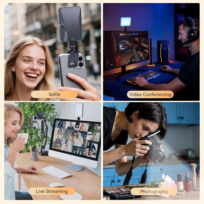 Portable RGB Selfie Light with 2000mAh Power Bank, CRI96+ Clip Fill Light | 3 Adjustable Color Tones, Scroll Wheel Dimming, Multi-angle 360° Rotation, Camera Hot Shoe Adapter, Reverse Phone Charging - Image 4