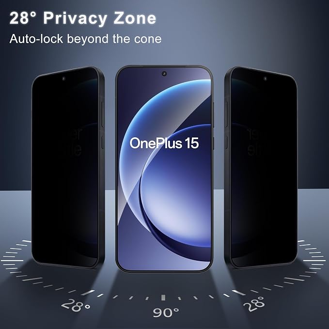 2 Pack for OnePlus 15 Privacy Screen Protector, 2 Pack Camera Protector, Fingerprint Compatible, Anti Spy, 9H Hardness Glass for OnePlus 15 5G - Image 3