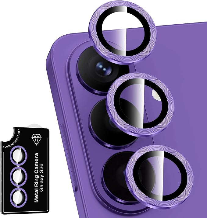 for Samsung Galaxy S26 Camera Lens Protector, Individual Metal Ring Tempered Glass Lens Cover, [Strong Adsorption] Scratch Resistant Ultra-Thin HD Clear Lens Cover, 1 Set-Purple by Btscase