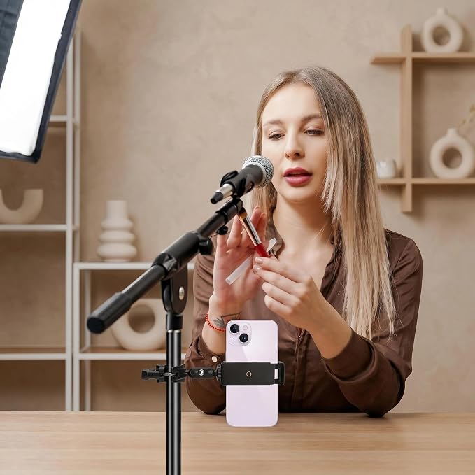 Phone Holder for Microphone Stand, Adjustable Mic Music Stand Phone Holder for Mobile Phones, Rotatabe Phone Mic Stand Mount Compatible with for All iPhone, Android Cell Phone - Image 6