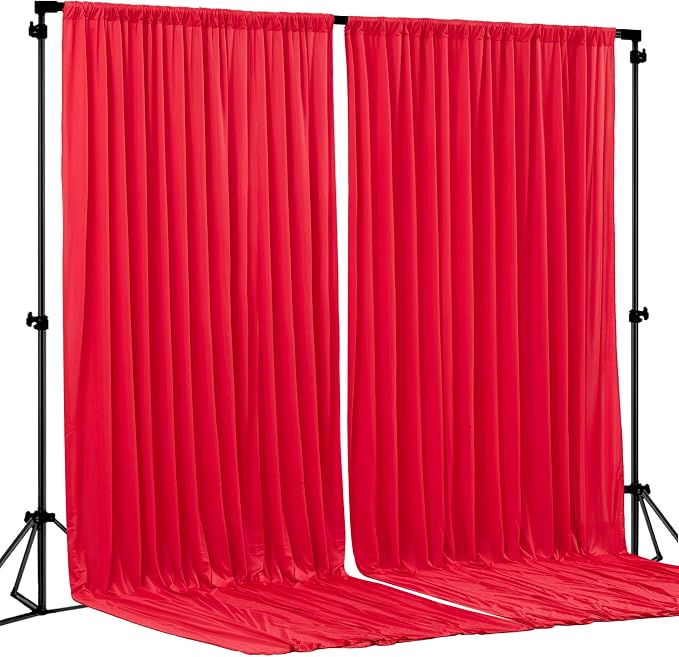 Red Backdrop Curtains 2 Panels-Wrinkle-Free Polyester Photography Drapes Party Photo Backgrounds for Wedding Christmas Photo Backdrops- 8 X10FT (Red) by WishCare