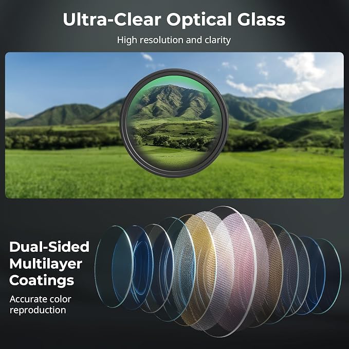 SmallRig Magnetic 67mm VND Filter ND64-ND400 (6-9 Stop), Adjustable ND Filter for iPhone 16 / S24 Ultra/for Vivo X100 & 67mm Camera Lenses, No X Cross HD Optical Glass, with Threaded Adapter - 5169 - Image 4