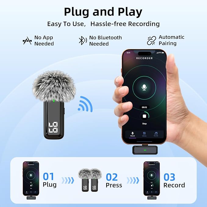 Wireless Microphone for iPhone Android Phone, USB C Mini Clip on Mic | Noise Canceling, 24H Battery Life with Charging Case, 70Ft Range, Lavalier Mic for Content Creators Video Recording Vlogging - Image 5