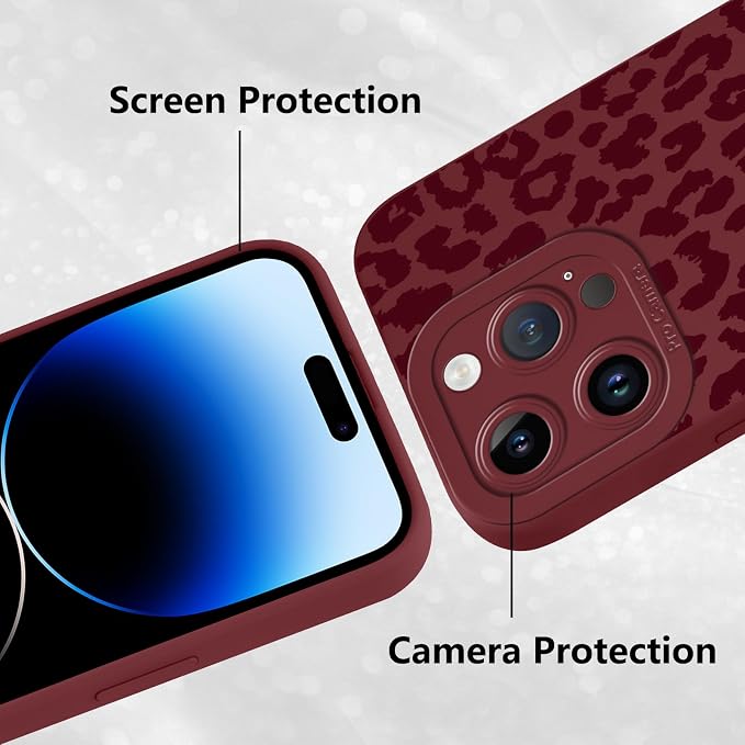 Cute Burgundy Cheetah Print Phone Case for iPhone 14 Pro Max 6.7" | Aesthetic Leopard Pattern Design Cover Full Camera Lens Protective Shockproof Soft Slim TPU Funda for Women Girls - Image 5