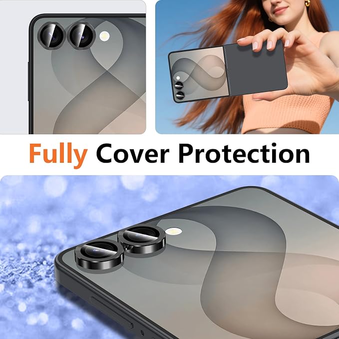 for Samsung Galaxy Z Flip 8 Camera Lens Protector, Individual Metal Ring Tempered Glass Lens Cover, [Strong Adsorption] Scratch Resistant Ultra-Thin HD Clear Lens Cover, 1 Set-Black - Image 8