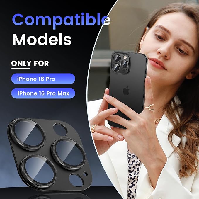 Tensea for iPhone 16 Pro Max/16 Pro/14 Pro Max/14 Pro Camera Lens Protector | Metal Aluminum Alloy Tempered Glass Cover Camera Screen Protector Accessories, Case Friendly - Image 2