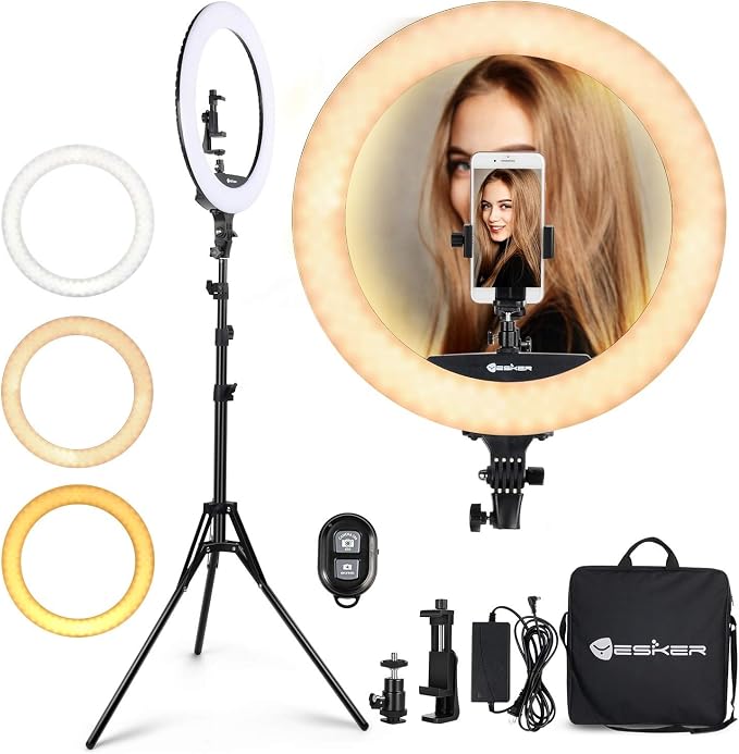 Ring Light 18 Inch LED Ringlight Kit with 73 inch Tripod Stand with Phone Holder Adjustable 3200-6000k Color Temperature Circle MUA Lighting for Camera for Vlog, Makeup,Youtobe, Video Shooting, Selfie by YESKER