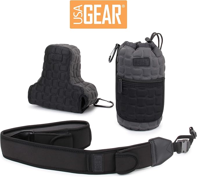 USA Gear FlexARMOR-X Large Lens Case Pouch with Deluxe Padded Neoprene Protection - Fits Camera Lenses up to 7.87" x 3.80", Drawstring Opening, Carabiner Clip, Zippered Storage Pocket - Image 9