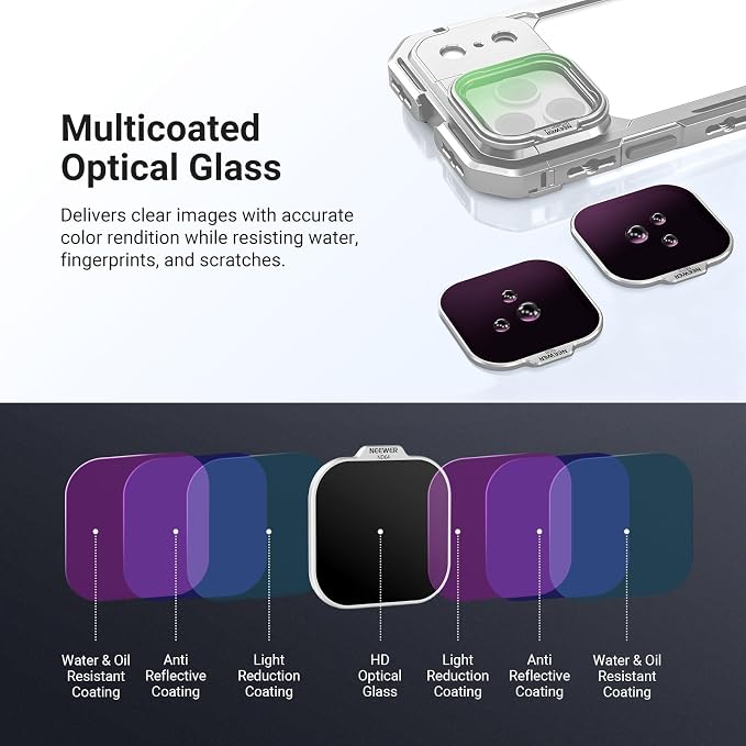 NEEWER ND Filter Set for PA143/PA144 Phone Cage Only, ND8/16/32/64 + Black Diffusion 1/4 Filter for Mist Cinematic Effect + Magnetic Backplate, Compatible with iPhone 17 Pro/17 Pro Max, Silver - Image 7