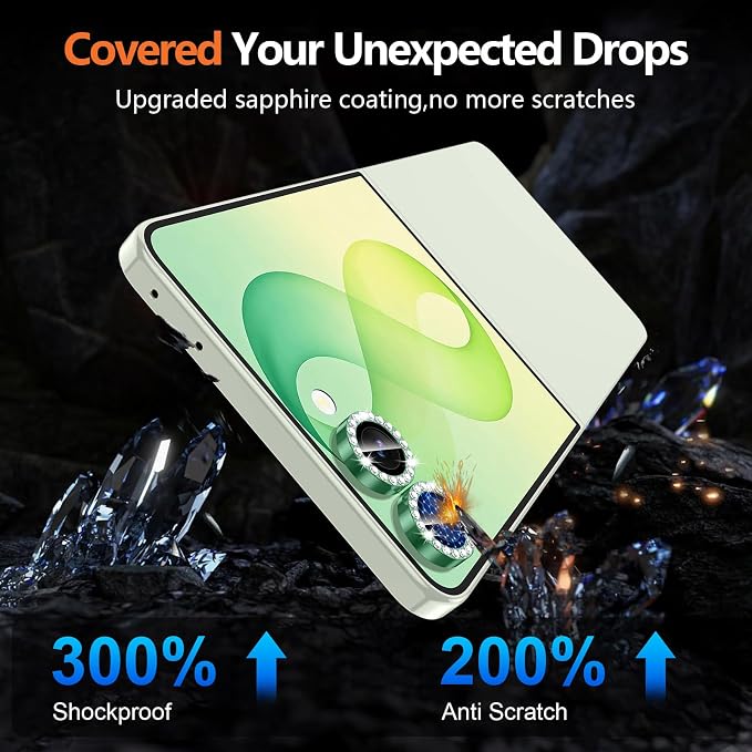 for Samsung Galaxy Z Flip 8 Camera Lens Protector, Individual Metal Ring Tempered Glass Lens Cover, [Strong Adsorption] Scratch Resistant Ultra-Thin HD Clear Lens Cover, 1 Set-Green Diamond - Image 5