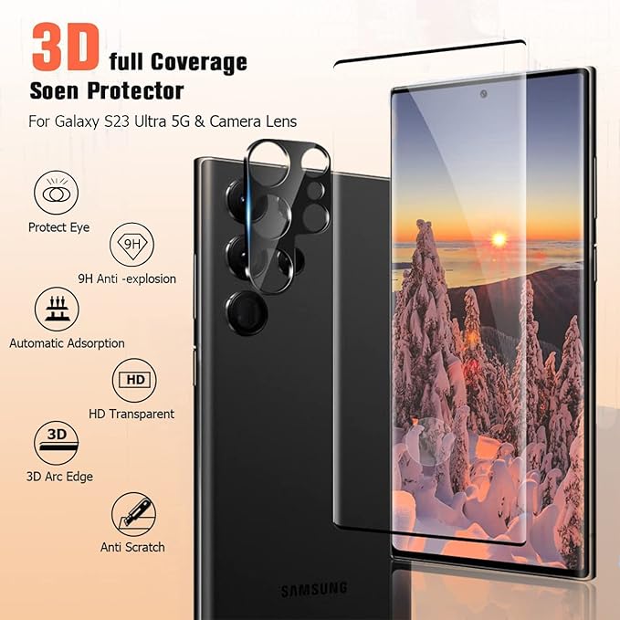 XDesign [2+2 Pack Galaxy S23 Ultra Screen Protector, 9H Tempered Glass Scratch Resistant, Ultrasonic Fingerprint Support, For Samsung Galaxy S23 Ultra 5G 6.8 Inch Glass Screen Protector - Image 3