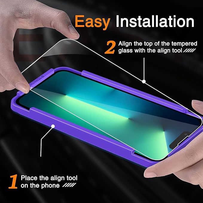 Wiaocit Tempered Glass Screen Protector for iPhone 13 Pro Max | 3+3 Pack, 9H Hardness, Camera Lens Protector, Installation Frame, Bubble Free, Case Friendly - Image 2