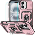 HNHYGETE for iPhone 16 Case with Screen Protector: [Military Grade 20ft. Drop Tested] Slide Camera Cover Ring Shockproof Protective Phone Case for - iPhone 16 (Rose Gold) by HNHYGETE