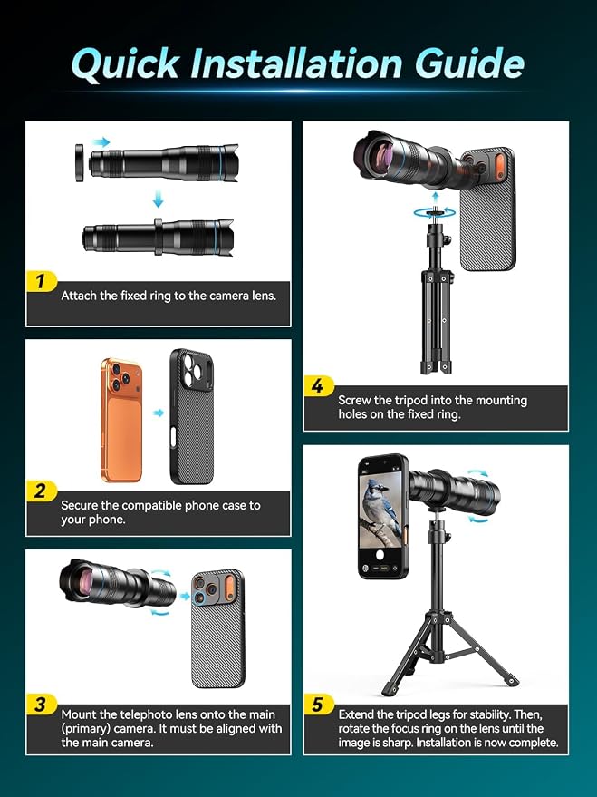 APEXEL 36x Telephoto Lens Compatible with iPhone 17 Pro | Photography for Travel, Birdwatching, Exploration | Kit with Sturdy Metal Tripod and Threaded Phone Case - Image 6