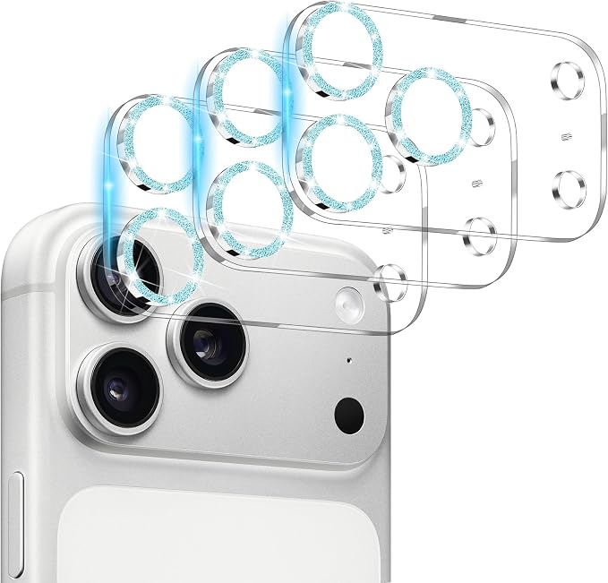 Dengduoduo 3 Pack Camera Lens Protector for iPhone 17 Pro Max, Tempered Glass, Ultra HD, 9H Hardness, Anti-Scratch, Case Friendly [No Affect on Night Shots], Glitter Blue by Dengduoduo