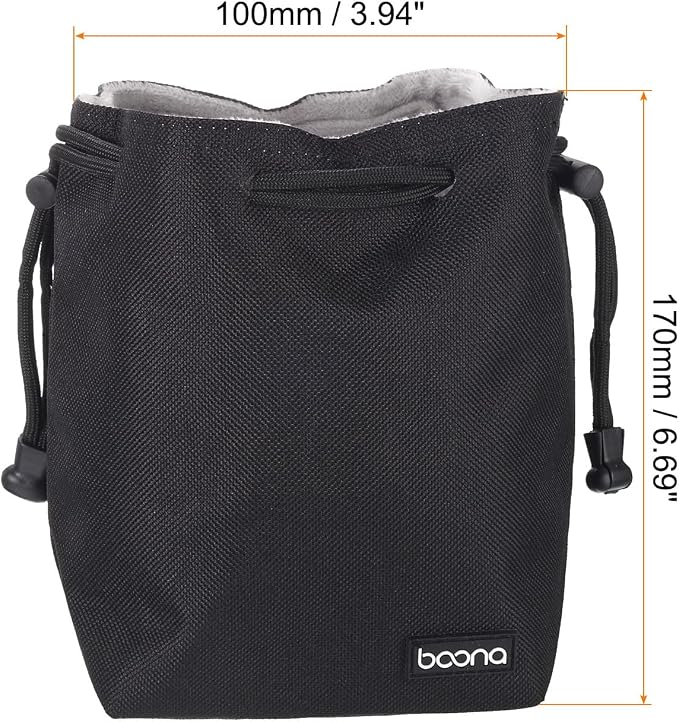 PATIKIL Soft Drawstring Lens Case, Lens Pouch Bag with Cotton Pad 3.94" x 3.94" Thick Fleece Cloth Camera Lens Bag for SLR Lens Water Cups, Black - Image 2