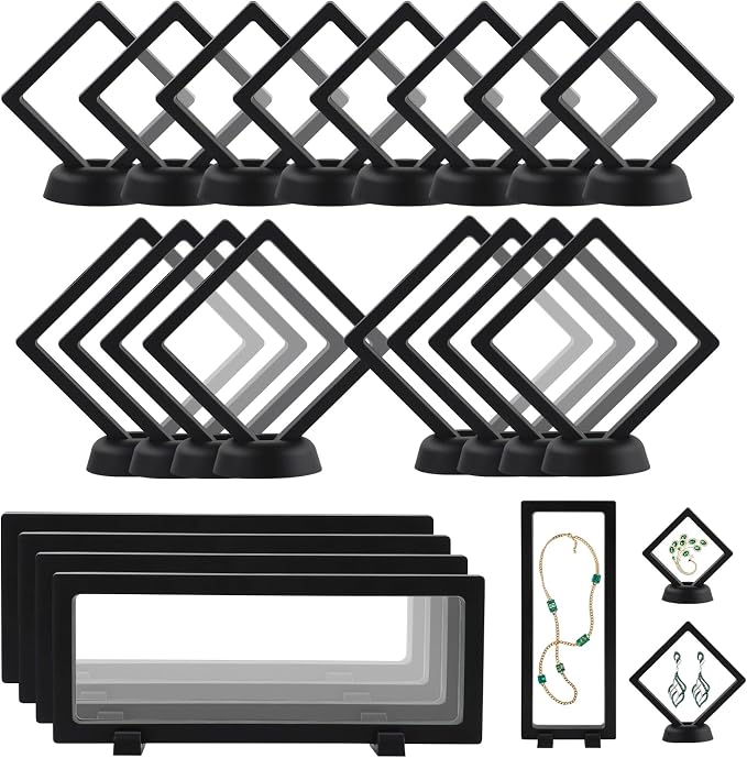 20 Pack 3D Black Floating Display Case with Bases, 3 Sizes Challenge Coin Display Holder, Transparent PE Jewelry Storage Box for Medallions, Jewelry, Coins, Sea Shell Collectibles by Unknown