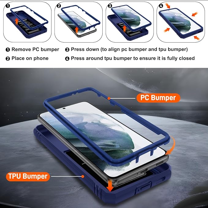 Gritup for Galaxy S21 Phone Case Military-Grade Shockproof with Kickstand | with 2 PCS Screen Protector, Slide Camera Cover, Heavy Duty Outdoor Protection Full Body Funda para Galaxy S 21 Cover-Blue - Image 4
