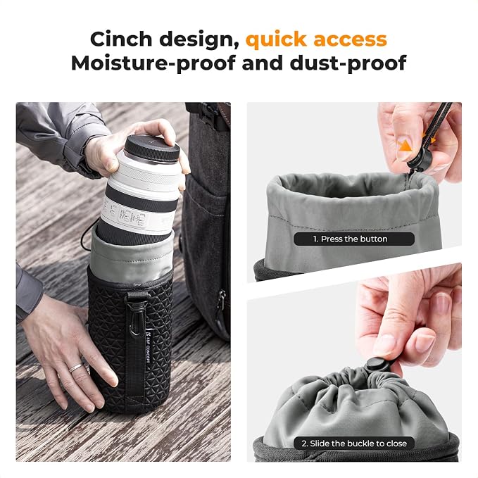 K&F CONCEPT Camera Lens Case, Drawstring Lense Pouch for DSLR SLR, 4 Pack | Abrasion-Resistant Polyester, Plush Interior & Hook, 4 Sizes (S/M/L/XL) Bag Set for Canon,Nikon,Sony,Fuji DSLR/SLR Lenses. - Image 4